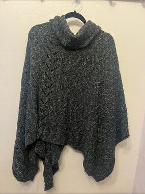 Cozy Charcoal Turtleneck Poncho Sweater